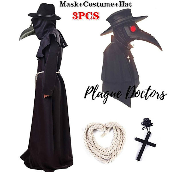 Pestdoktor Cosplay Kostume Middelalder Hætteklædt Kåbe Steampunk Terror Maske Hat Voksen Halloween Fest Rollespil Størrelse S-XL Blue robe XL
