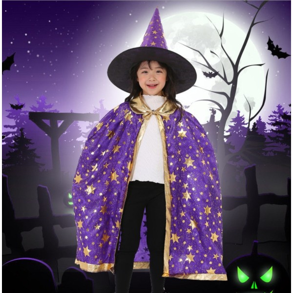Halloween Cape Med Hatt Stjernemønster Gresskar Cape Cosplay Kostymer Halloween Kostyme For Barn Gutter Jenter Fest Bursdag 80 cm Red One Size