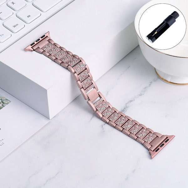 Armband + Fodral Metallarmband för Apple Watch Series 6 Armband 40mm 44mm Diamantring 38mm 42mm Rostfritt Stål Armband iwatch 6SE431 Pink gold 42MM For 3 2 1
