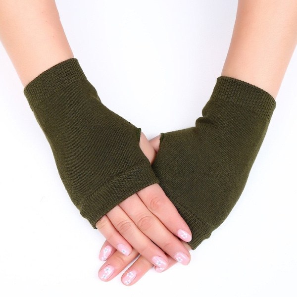 2020 Vinter Varme Tykke Ullhansker Strikkede Flip Fingerløse Eksponerte Finger Tykke Hansker Uten Fingre Votter Dame Army blue One size