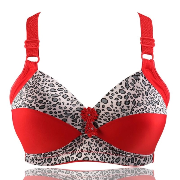 Dame Pluss Størrelse BH Leopardtrykk Trådløse BH-er Justerbar BH Tynn Cup Undertøy Beige 46E