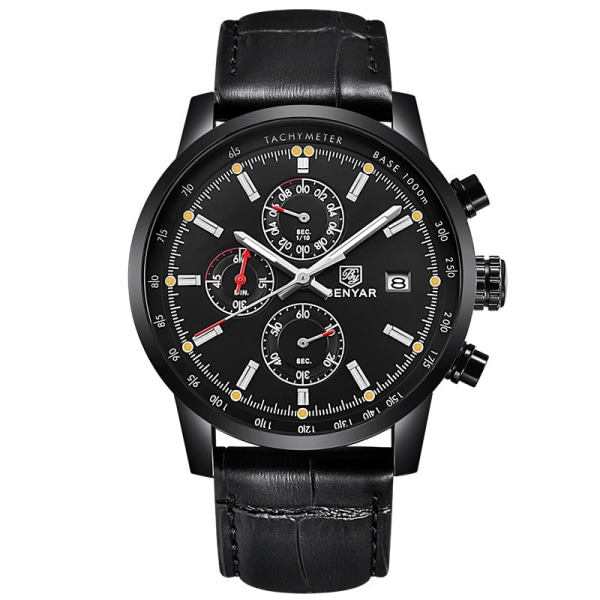 Binya Sports Utendørs Multifunksjonelt Belte Herreklokke Vanntett Quartz Klokke for Menn Black Shell gray surface belt