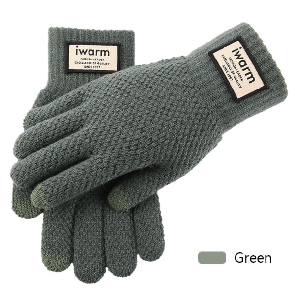 Vinter Herre Strikkede Hansker Skjerm Høy Kvalitet Mann Votter Tykkere Varme Ull Kasjmir Solid Herre Business Hansker Høst Green One Size