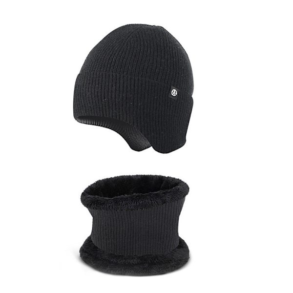 Lämmin Korvasuoja Hattu Huivi Kaksiosainen Set Talvi Ulkoilu Fleecevuorattu Neulepuku [Rhombus style] gray two-piece set