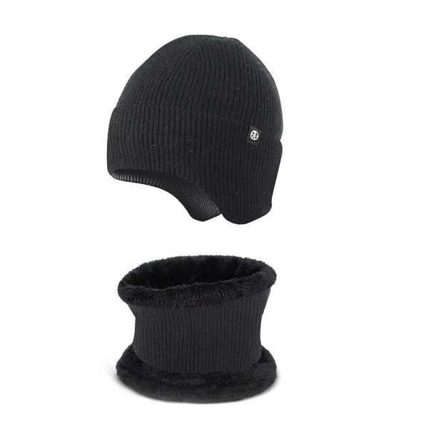 Lämmin Korvasuoja Hattu Huivi Kaksiosainen Set Talvi Ulkoilu Fleecevuorattu Neulepuku [Twist style] black two-piece set