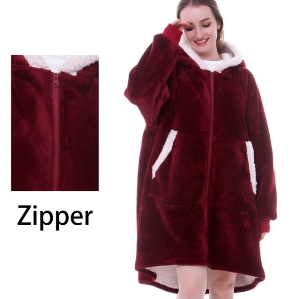 Oversized Hættetrøjer Sweatshirt Kvinder Vinter Hættetrøjer Fleece Kæmpe TV Tæppe Med Ærmer Pullover Oversize Dame Hættetrøje Sweatshirts Zip Red One Size
