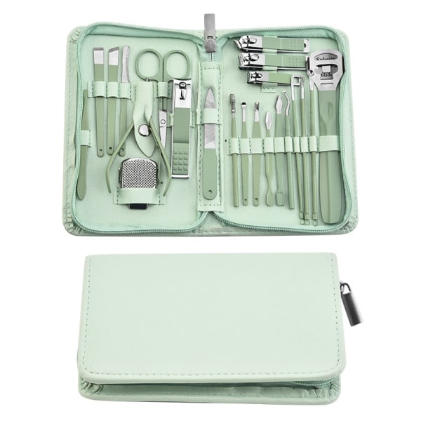 Manikyrset i rostfritt stål Nagelklippare Nagelkonst Pedikyrsax Verktyg Dragkedja 22 Delars Set Fingernagelvårdskit Green 7-piece set