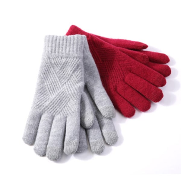Dam Vinter Varma Stickade Hel Fingerhandskar Herr Enfärgade Ull Touch Screen Vantar Kvinnor Tjocka Varma Cykelkörhandskar H46 Light Pink One Size