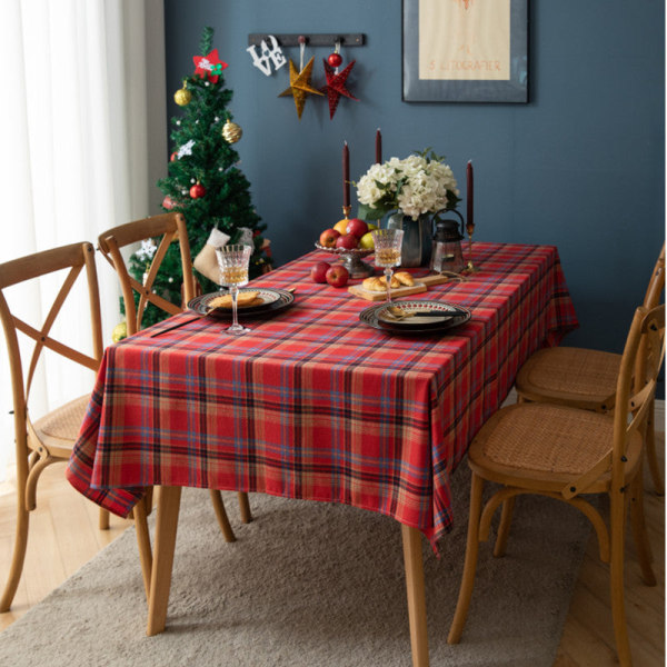 Julhelg duk Röd pläd rektangulär duk Christmas red plaid 140*260CM