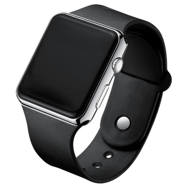 Unisex modetrend Casual Cool fyrkantig LED elektronisk watch All-Match elektronisk watch Silver Case Black Belt