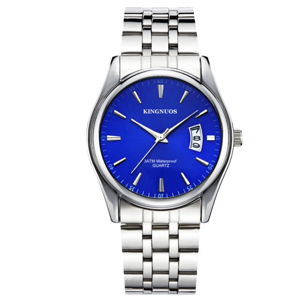 Trendig Mode Stålbälte Herrkalender Vattentät Läderarmbandsur Steel Belt white plate men's