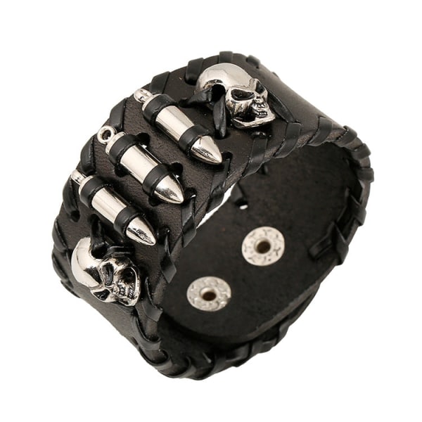 Nötkreatur Läderarmband Unik Hipster Motorcykel Ornament Skull Läderarmband Brown