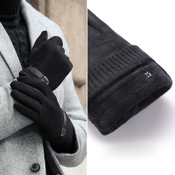 Herr Höst Vinter Mocka Plus Sammet Håll Värmen Pekskärm Utomhus Sport Handskar Mode Solid Elasticitet Kör Cykling 315-navy blue One Size