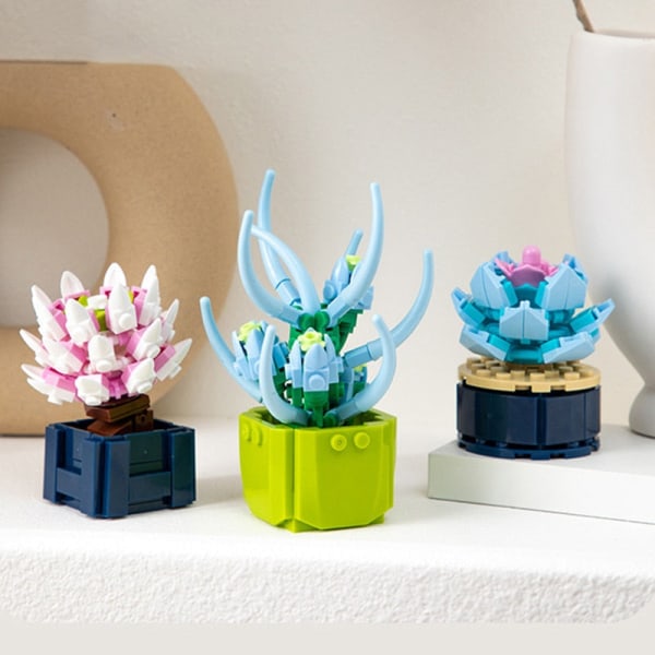 Mini Blomster Byggeklosser Hjem Skrivebord Sukkulent Potteplanter Ornamenter DIY Små Partikler Puslespill Montert Barneleke Gave 2600A No box