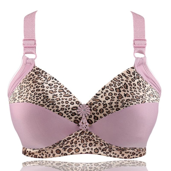 Dam Plus Size BH Leopardtryck Trådlösa BH:ar Justerbar Behå Tunn Kupa Underkläder Red 42E