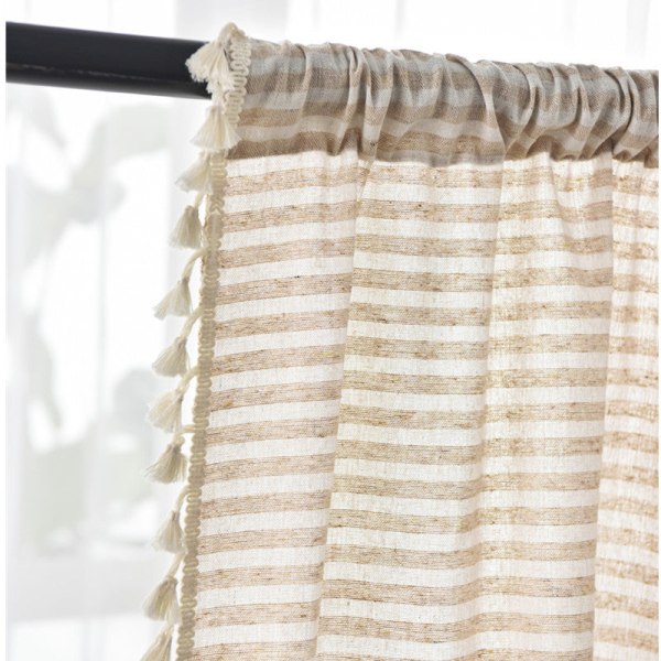 Simpelt bomulds- og linnedgardin stribet kvast stue gardinstang Bamboo hemp tassel-hook curtain 150W * 260 high CM
