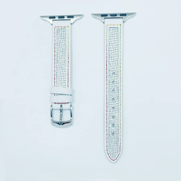 Klockarmband för Apple Watch iWatch silverspänne + silver vanlig anslutning 42/44/45/49mm vit