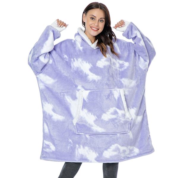 Vinter Oversized Hettegenser Teppe Med Ermer Fleece Genser Rutete Hette Dame Lomme Hettegenser Oversize Mykt Teppe Tie Dye Purple One Size