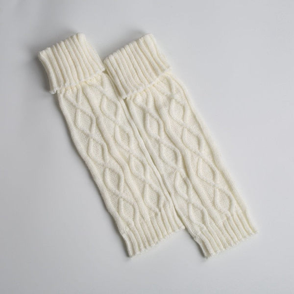 Talviset neulotut villaiset lämpimät leggingsit Vintage Lingge yksivärinen lämpöä pitävät pitkät sukat Karvaiset säärystimet naisille White one size