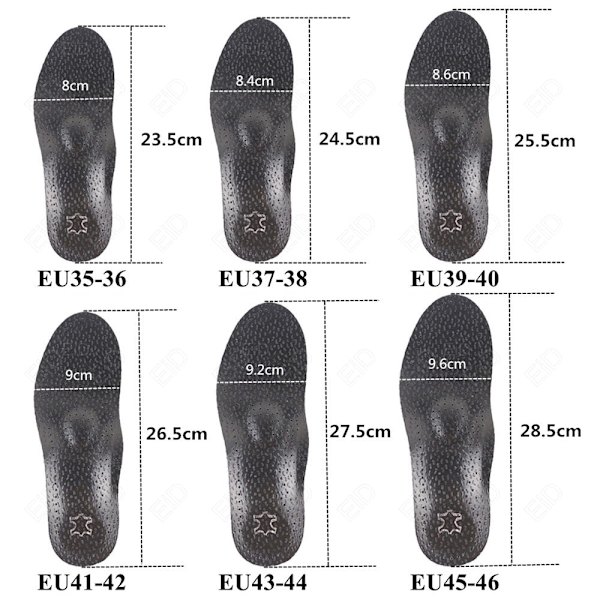 EiD Nytt hålfotsstöd 25mm Ortopedisk innersula Svart Läder ortopediska inläggssulor för Plattfot O/X Ben Korrigerad Skosula inlägg Half pad (EU 41-42) 1 Pair