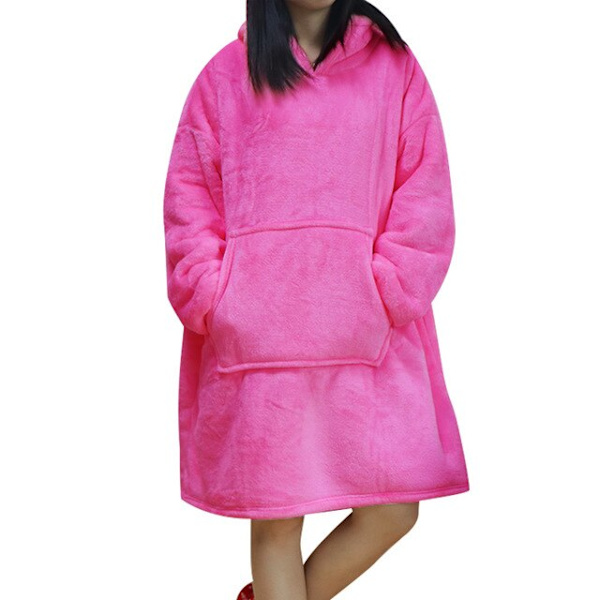 Oversized Hættetrøjer Sweatshirts Kvinder Tæppe med Ærmer Vinter Hætte Fleece Sweatshirts Kæmpe TV Tæppe Damska Sudadera Mujer Fur Pocket Blue One Size For All