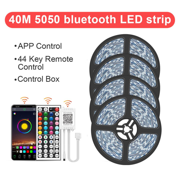 LED Strip Light RGB 5050/SMD2835 Flexible Ribbon DIY Led Light Strip RGB Tape Diode DC 12V bluetooth julbelysning 5050 music 20key 10m 0 - 5W