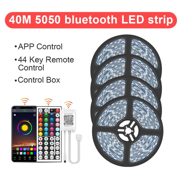 LED Strip Lys RGB 5050/SMD2835 Fleksibel Ribbon DIY Led Lysstripe RGB Tape Diode DC 12V bluetooth Julelys 5050 30m 44key 0 - 5W
