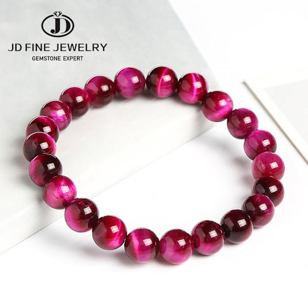 Høykvalitets Blå Tigerøye Buddha Armbånd Naturstein Runde Perler Elastisk Tau Menn Kvinner Armbånd Fuchsia 8mm
