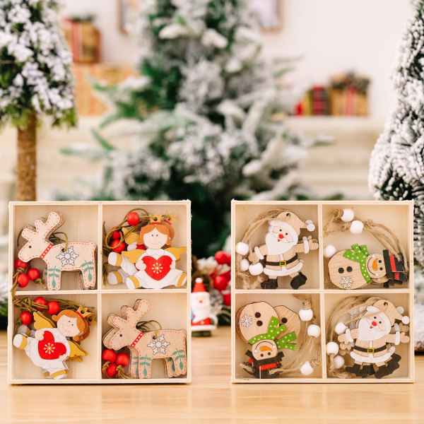 9/12 st Jul Tomte Trähänge Ängel Jultomte Julgranshänge Dekorationer Navidad Gott Nytt År 2024 C-04 (12-piece set)