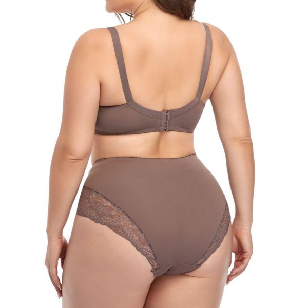 Kukkainen pitsialusvaatesetti naisille, plus-koko, D-kuppi, XL 2XL 3XL 4XL 5XL 6XL, kokokuppiset rintaliivit ja erittäin ohuet alushousut Tan 90D