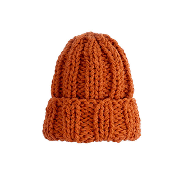 Stickad Mössa Dam Vinter Enfärgad Enkel Tjock Yllemössa Utrikeshandel Varmt Öronskydd Orange Average size