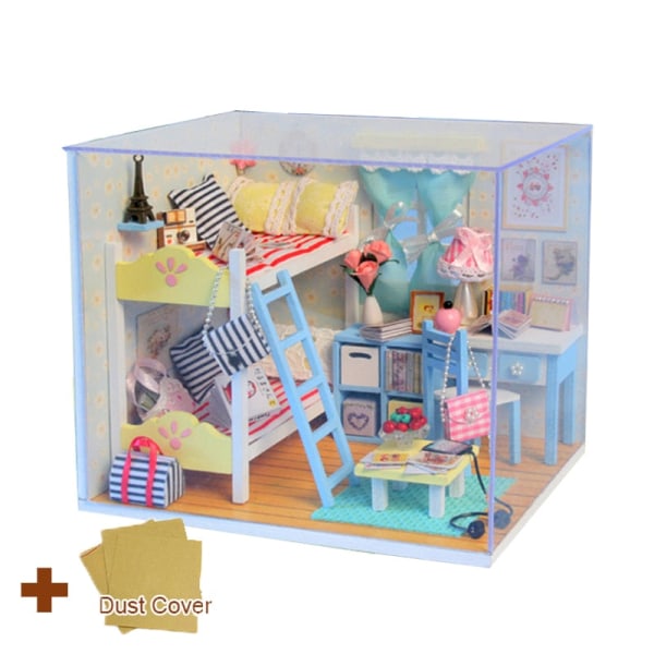 Cutebee DIY Dukkehus Sæt Med Møbler LED Lys DIY Miniatur Bygning Lille Hus Trælegetøj til Børn Voksne As  photo D014B