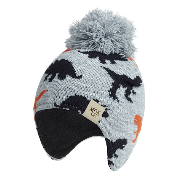 Stickad Mössa Ny Höst och Vinter Dinosaurie Jacquard Pojkar och Flickor Öronmuffar Mössa Barnens Ullmössa Light gray-MOK label S(3-18 months)