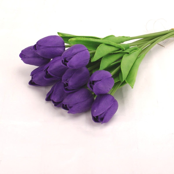 10 stk. kunstige blomster hagetulipaner ekte berøringsblomster tulipanbukett dekor Mariage for hjemmebryllupsdekorasjoner falsk blomst P-Purple tulip