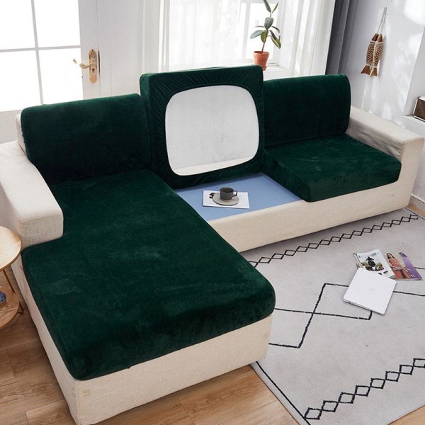 1/2/3-paikkainen Yksivärinen Paksu Sametti Joustava Sohvan Suojus Istuinpäällinen Tyynynpäällinen Light gray 3 Seater