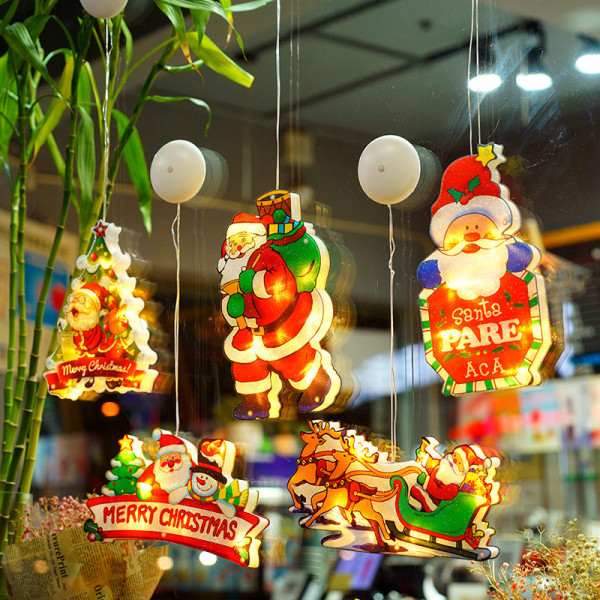 Jul Dekorativa Lampor Butiksfönster Ornament Balkong Fönster Sugpropp LED Hängande Lampa Julbelysning Scen Layout Painted style-[elk sled]] Battery