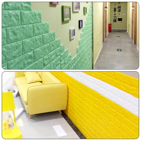 Itseliimautuva seinäpaneeli, kiviefekti, tiilikuvio, 3D-vaahtomuovi, vedenpitävä tapetti, sitruunankeltainen Lemon Yellow