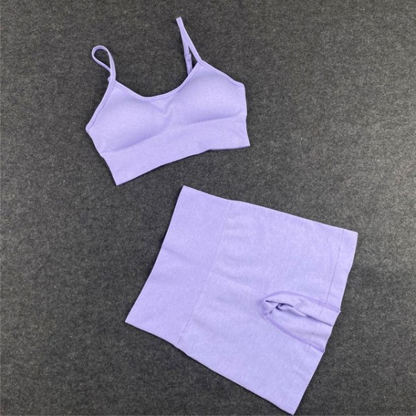 Jooga Rintaliivit Crop top Urheiluliivit Treenausasu Saumaton Polyesteri Kuntosalisetti 2pcs Purple S