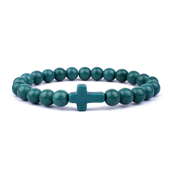 Charm Luonnonkivirannekoru Risti Musta Laava Matta Helmirannekorut Käsintehdyt Miehet Naiset Rukous Fitness Ketju Pariskunta Korulahja Light Blue