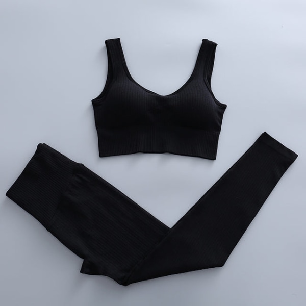 Set Kvinnor Gym Kläder Kvinnliga Yogabyxor med hög midja Träningsoverall Kvinnor Fitness Kläder Bra Pants Black M