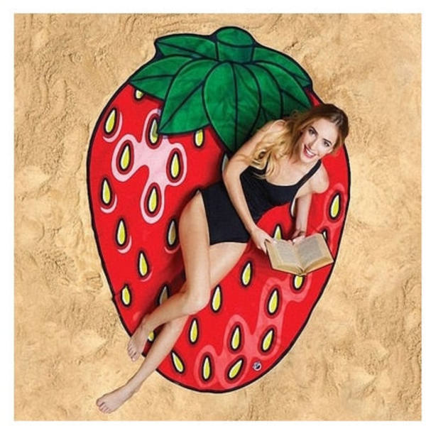 Badehåndklæde Donut Rundt Picnictæppe Moderne Pizza Hamburger Frugt 150*150cm Mikrofiber Tapestry Badetæppe Strawberry