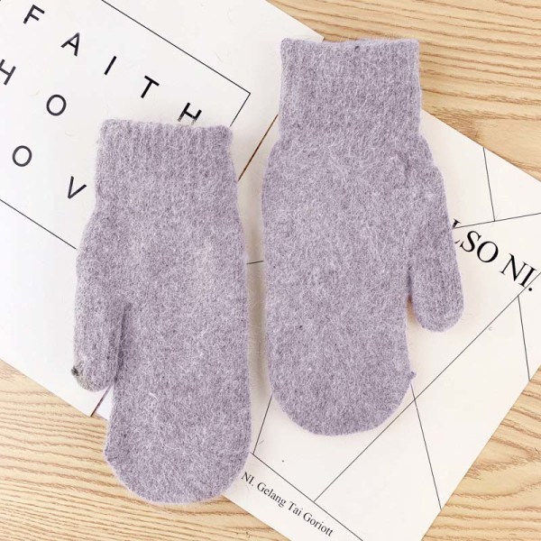 Naisten kaksikerroksiset kaninkarvakäsineet talveen, korealainen versio, yksivärinen, kokosormikäsineet, talvikäsineet naisille, tyttöjen lapaset Pink One Size
