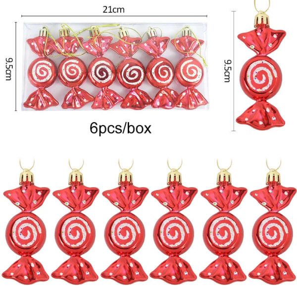 6 st Jul Lollipop Polkagris Hänge Julgran Hängande Boll Ornament Juldekorationer för Hemmet 2024 Nyårspresent Set2