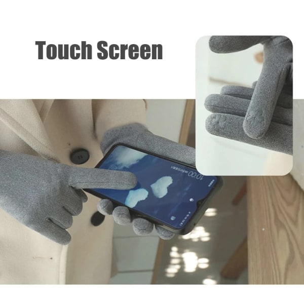 Nytt Mode Grace Damhandske Vante Kvinnor Vinter Elegant Fullfinger Mocka Pekskärm Körning Vindtät Håll Varma Handskar G183 G183Gray One Size