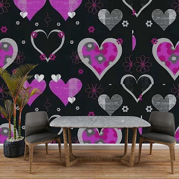Happy Hearts Sort Pink Tapet