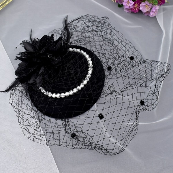 JM10 Fuglebur Slør Svart Slør Hodebånd Bryllup Fascinator Ansiktslør Sjarmerende Bryllupsslør Hatter Nettmaske Bryllupstilbehør JM10-W