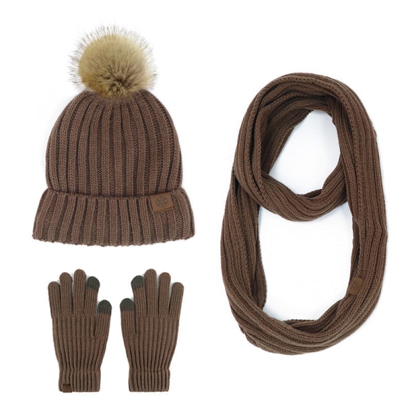 Stickad Mössa Halsduk Handskar Tredelat Set Utomhus Håll Varmt Halsduksset Gray three-piece set