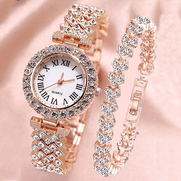 Diamond Luxury Small Fresh Armband Armband Quartz Watch plus Armband (2st/ Set) Roman rose gold suit