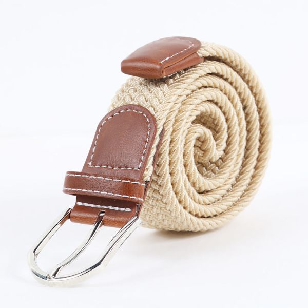 Herr Casual Stretch Vävt Läderbälte Unga Studenter Vävt Canvas Spänne Elastiskt Midjeband Beige 115cm