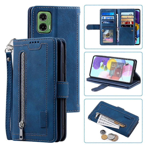 Motorola Moto G35 5G -kotelo PU-nahkainen puhelinkotelo vetoketjullisella lompakolla ja 9 korttipaikalla Style A